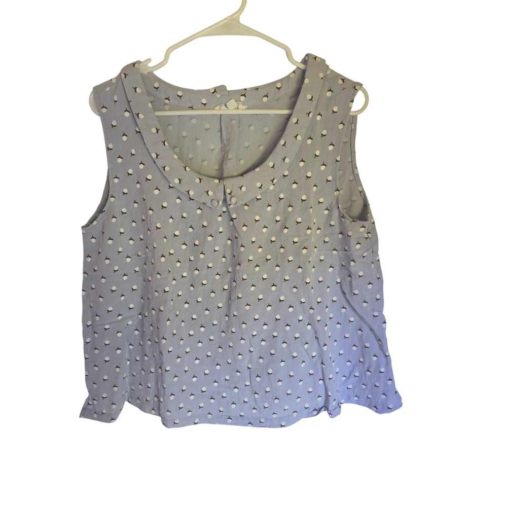 Tulip Sleeveless Peter Pan Collar Blouse Blue Acorn Print XL Coquette Pullover